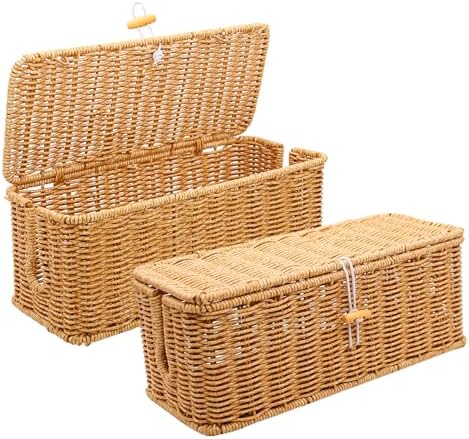 2PCS Cable Management Box, Handmade Rattan Cable Organizer Cord Basket by KANYO-AUTO