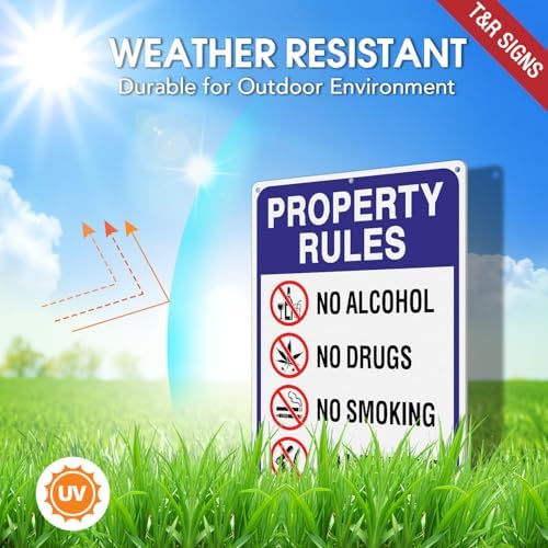 T&R Large Property Rules Sign No Alcohol No Drugs No Smoking No Weapons Sign - 14 x 10 Inches Rust Free .040 Aluminum Reflective - UV Protected, Waterproof and Fade Resistant - 6 Pre-drilled Holes - Image 3