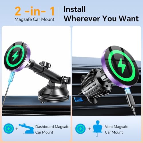 Coolpow 15W Magsafe Car Mount Charger Magnetic Phone Holders for Your Car - Image 2