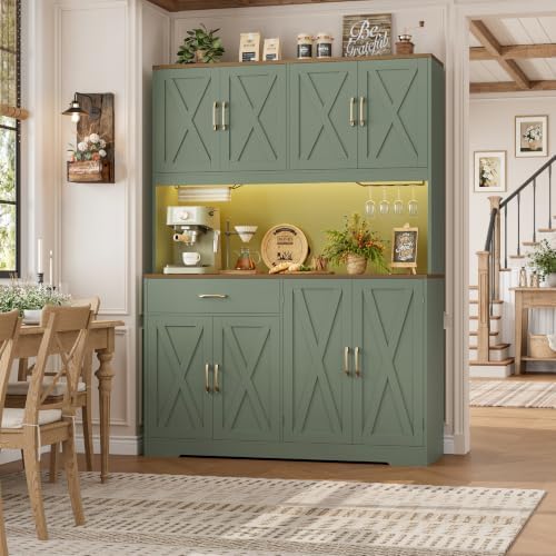 HOSTACK 55" W Kitchen Pantry Storage Cabinet, 72" Tall Hutch Cabinet, Green - Image 2