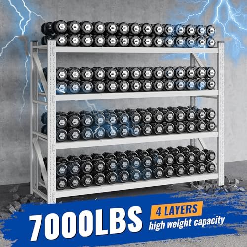 BYNSOE 78.8" W Storage Shelves 7000lbs Garage Metal Shelving Heavy Duty Garage Shelves Adjustable Storage Shelves for Industrial, Factory, (White, 78.8" W X 24" D X 78.8" H) - Image 3