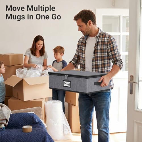 MISSLO Large Capacity China Storage Containers Hard Shell Plate Storage Containers, Kitchen Packing Moving Boxes for Dishes, Dinnerwares, Mugs Protectors, Grey, Mug Storage - Image 5