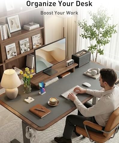 Aothia Faux Leather Desk Mat - Large Mouse Pad, Non-Slip PU Leather Blotter, Waterproof Writing Surface for Office and Home (Grey, 63" x 24") - Image 3