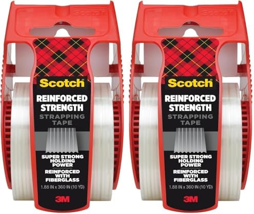 Scotch Reinforced Strength Shipping Strapping Tape 50-3M with Dispenser, Clear, 1.88" x 360 in, 1 Dispenser/Pack (Pack of 2) by ScotchBrand
