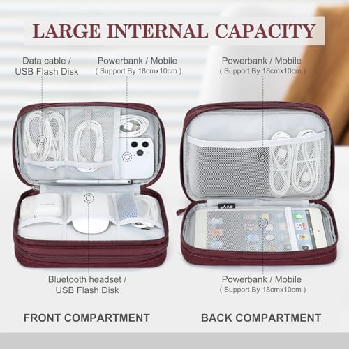 FYY Electronic Organizer, Travel Tech Pouch Bag, Large, Wine Red - Image 3