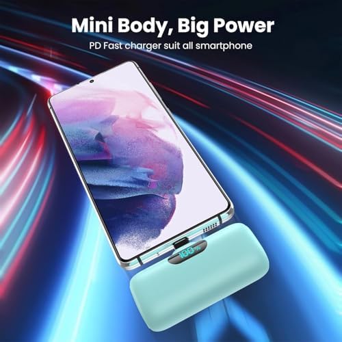 Mini Portable Charger USB C Power Bank,5000mAh PD Fast Charging Battery Pack Built-in USB-C Connector Travel Essential for iPhone17/Pro/17Pro Max/16e/Air/16 Plus/16Pro Max/15 All Series,Android Green - Image 7