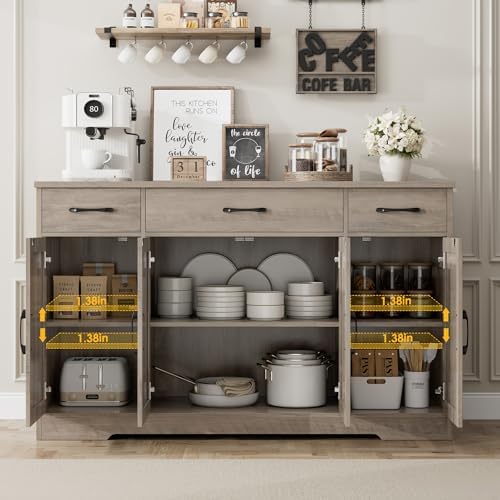 HOSTACK Kitchen Buffet Sideboard Storage Cabinet, Coffee Bar Cabinet, Grey - Image 6