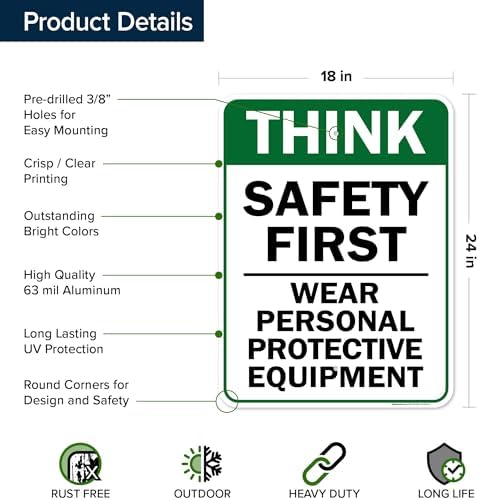 Think Safety First Wear Personal Protective Equipment Sign, 18"x24" .063 - Image 6