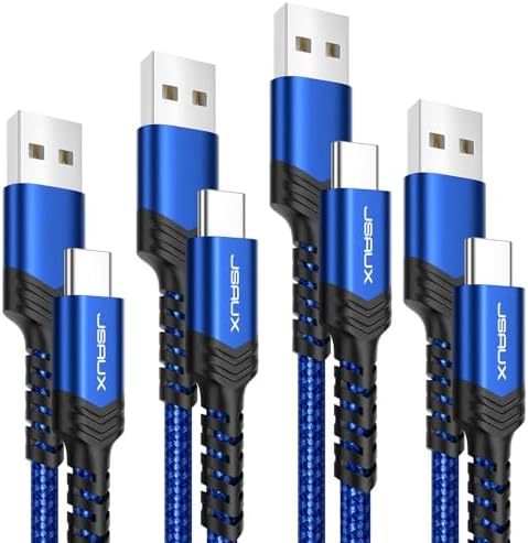 JSAUX USB to USB C Cable 4-Pack (10ft+6.6ft+3.3ft+3.3ft), Blue by JSAUX