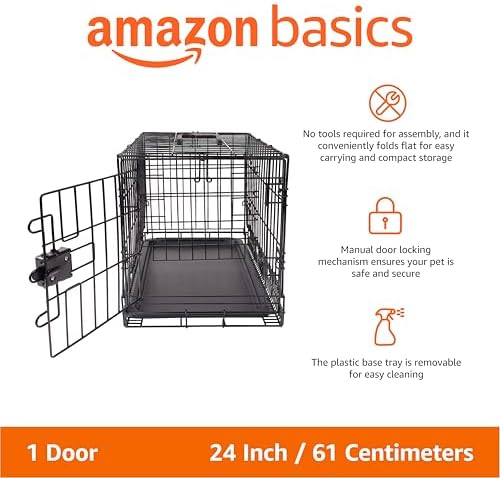 Amazon Basics Portable, Foldable Metal Wire Small Dog Crate with Removable Tray, Divider Panel, Single Door, Easy to Assemble, 24" x 18" x 20", Black - Image 2