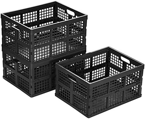 Eslite 34L Large Plastic Folding Storage Crates,Collapsible Crates for Storage,Pack of 3 (Black) by Eslite