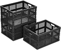 Eslite 34L Large Plastic Folding Storage Crates,Collapsible Crates for Storage,Pack of 3 (Black) by Eslite
