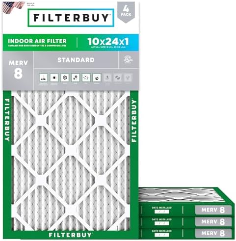 Filterbuy 10x24x1 Air Filter MERV 8 Dust & Allergy Defense (4-Pack) by Filterbuy