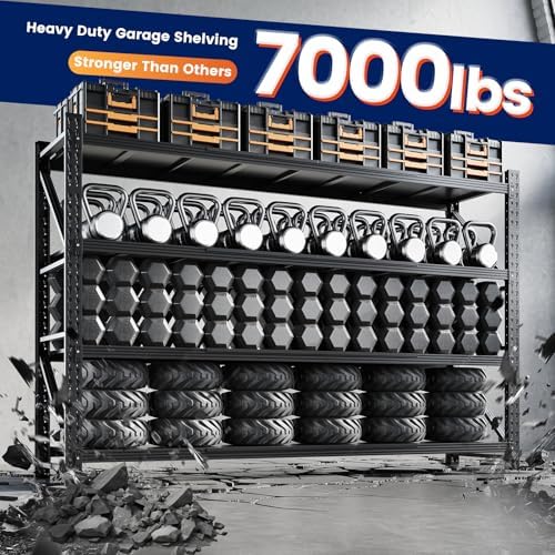 Yizosh 79" W Metal Garage Storage Shelves,7000LBS Heavy Duty 4-Shelf Adjustable Steel Organization Shelving,Utility Rack Shelf,79" W x 24" D x 79" H for Basement,Warehouse,Industrial - Image 3