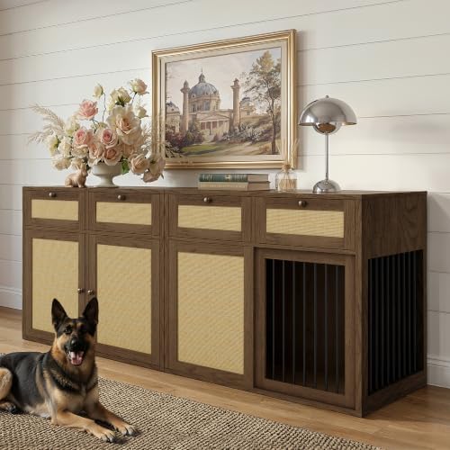 PureCozy 2-Piece Dog Crate Furniture, Right, 80 Inch, Dark Oak by PureCozy