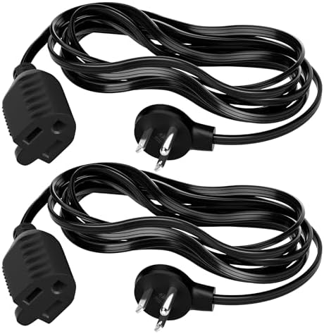Elecan Flat Plug Extension Cord 8 Ft 2 Pack with Slim Space-Saving Plug Design, Thin Flat Cable Low Profile Power Cord 3 Prong Grounded Wire, 16 Gauge 13 A/125 V-Black-ETL Certified by Elecan