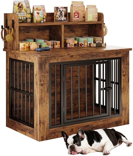 IRONCK 33.4" Small Dog Crate Furniture with Storage Hooks by IRONCK
