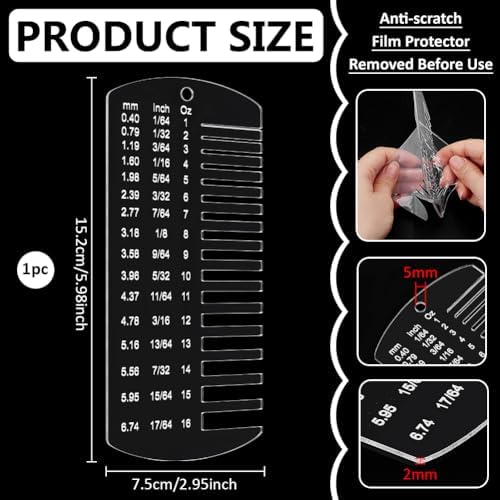 BENECREAT Acrylic Leather Thickness Gauge, Size Inspection Tool, Thickness Gauge for Welding Metal Plate Wire Size or Key Chain Decoration (5.9x2.9 Inch) - Image 2