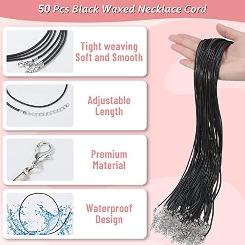 Paxcoo 50Pcs Black Waxed Cotton Cord, 24 Inch Necklace String Rope with Clasp, Bulk for Charms, Pendants, Bracelets, Jewelry Making Supplies and Beading Supplies - Image 3