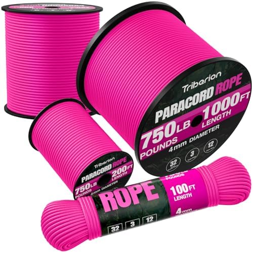 Paracord Rope 750 lb - 500ft 5/32" Parachute Cord 4MM 12-Strand para Cord - Heavy Duty Spool String for Survival,Camping Gear, Survival Bracelet, Clothesline - Rose Pink by Triberion
