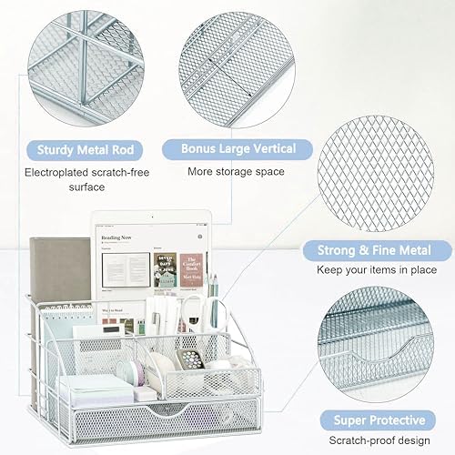 Dream Color Desk Accessories, Office Desk Organizers and Accessories Supplies with Mesh Desk Organizer, Tape Dispenser, Stapler, Staples, Ballpoint Pen, Clips Set, Ruler, Scissor, Sticky Tabs - Image 2