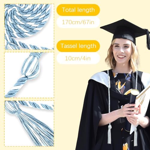 Graduation Cords 8pcs Cords for Graduation 2026 Sky Blue and White Honors Cords for Graduation Graduation Ropes Graduation Accessories 67" Long Braided Cords for 2026 Graduation Bachelor Gown - Image 2