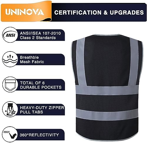 High Visibility Safety Vest - Multi Pockets Reflective Mesh Breathable Workwear, ANSI/ISEA Standards (Extra Large, Black Mesh) - Image 2