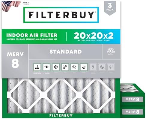 Filterbuy 20x20x2 Air Filter MERV 8 Dust & Allergy Defense (3-Pack) by Filterbuy