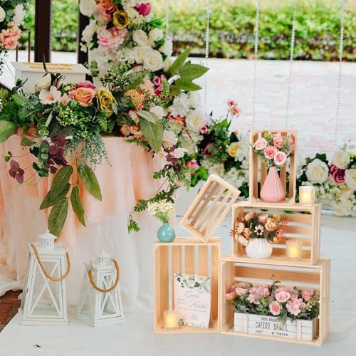 Soaoo 5 Pcs Decorative Nesting Wooden Crates with Handle, Natural Color - Image 5