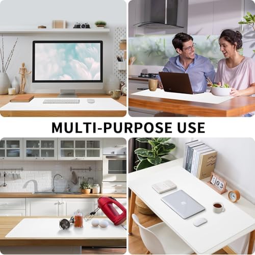 Bloss White Desk Mat, Mouse Pad, Waterproof Leather Desk Pad, Desk Matt for Desktop, Non-Slip Ccomputer Desk Protecor Mat for Office/Home/Decor(27.6 x 13.8 Inches) - Image 2