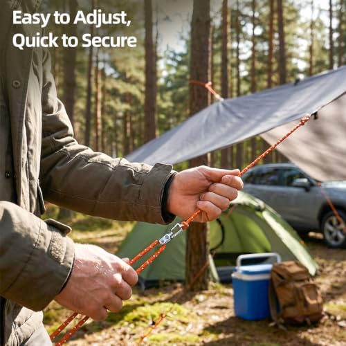 6 Pack Rope Tensioner Set with Alloy Buckles and Storage Bag, Tie Down Ropes for Tent, Tarp, Hammock, Clothesline, Package & Outdoor Use - Image 4