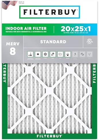 Filterbuy 20x25x1 Air Filter MERV 8 Dust & Allergy Defense (1-Pack) by Filterbuy