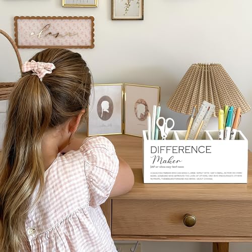 Difference Maker Gift Pen Pencil Holder for Desk, Thank You Appreciation Gifts for Coworkers Leaders Teachers, Difference Maker Wooden Box Sign Decorations for Office Workplace Desk Tabletop - Image 4