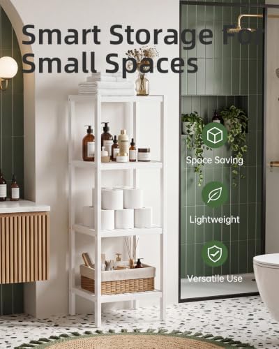 SMIBUY Bathroom Storage Shelf, 4-Tier Bamboo Rack Organizer, Multifunctional Shelving Unit for Living Room Bedroom Kitchen (White) - Image 3