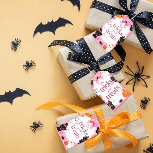Halloween Pink Gift Tags with String, 50PCS Hanging Tags for Gift Wrapping, Halloween Thank You Labels for Friendsgiving, Party Favors, Bakery Packaging, DIY Crafts - A04 - Image 4