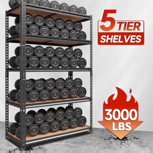 71.9" H Garage Shelves,Garage Storage Shelves Heavy Duty,Heavy Duty Garage Shelving,Adjustable 5 Tier Shelving for Garage Storage,Warehouse,71.9" Hx40 W x20 D - Image 4