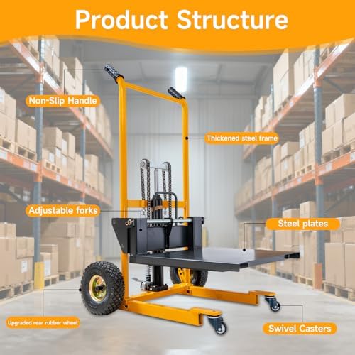 Foldable Hydraulic Material Lift Stacker, 450lbs 35.8" Max Lift, Portable Pallet Truck Dolly w/Swivel Casters, Adjustable Forks, Fork Lift Table Cart, Pallet Jacks & Trucks for Warehouse, Shop - Image 5