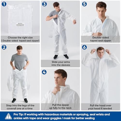 TICONN Hazmat Suit Disposable Coveralls, Full Body Lab Coverall Paint Suit - Image 6