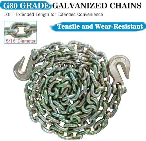 2 Pack 5/16"-3/8"Ratchet Chain Binders with 2 Grab Hooks,9200 lbs Working Load Limit,10Ft G80 Chains Load Limit and Adjustable Length,Heavy Duty Ratchet Binders for Truck, Tie Down, Hauling, Towing - Image 3