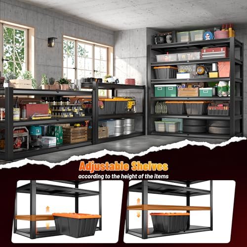 REIBII 84.1" H Garage Shelving, 3500LBS Storage Shelves Heavy Duty, Adjustable 6-Tier Metal Shelving for Commercial, Warehouse, Basement, Garage,Shop, 55.1" W x 25.8" D x 84.1" H - Image 5