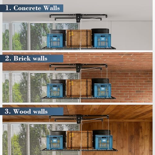 Black 4x8 FT Overhead Garage Storage Rack for High Ceilings 10-12 FT - Image 6
