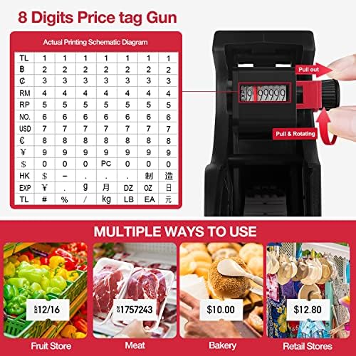 MX5500 Pricing Tag Gun with 5150 pcs Sticker Labels & Extra Inker, 8 Digits Tag Maker for Retail Shop, Grocery Store (Black) - Image 3