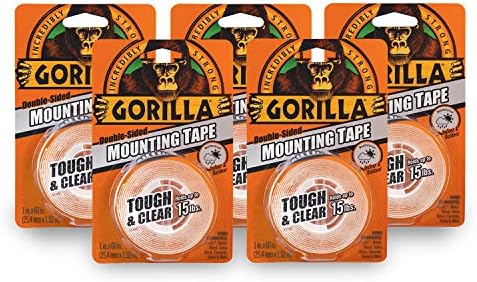 Gorilla Tough & Clear; Double Sided Mounting Tape; Weatherproof; 1" x 60"; Clear; (Pack of 5) by Gorilla