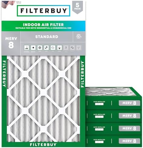Filterbuy 16x30x2 Air Filter MERV 8 Dust & Allergy Defense (5-Pack) by Filterbuy