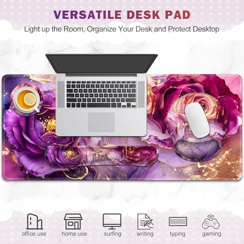 Gaming Mouse Pad Large Desk Mat, Cute Purple Marble Rose Desk Pad Protector - Image 7