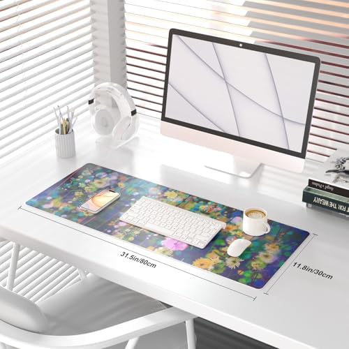 QiyI PU Leather Large Mouse Pad, Office Decor, 31.5" x 11.8", Ivy Flowers - Image 2