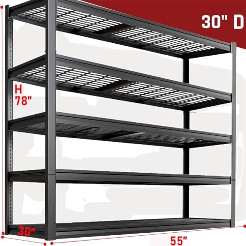 55" W Heavy Duty Garage Shelving 30" D Metal Shelving Unit, 5 Tier Adjustable Storage Shelves, Steel Industrial Shelving for Basement - Image 2
