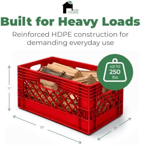 EconoHome Milk Crate - Stackable Storage Crate with Built-In Handles - Heavy Duty Plastic Material - Ventilated Organizer Bin for Garage, Pantry, Classroom, Office & Moving - Red, 19x13x11, 1-Pack - Image 2