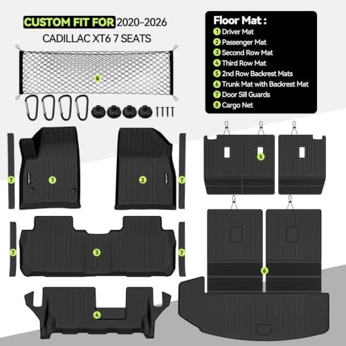All Weather TPE Floor Mat Set for 2020-2026 Cadillac XT6 7 Seats - Image 2