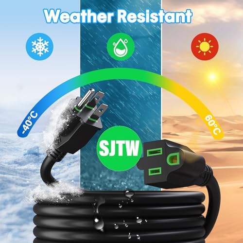Adoreen Outdoor Power Extension Cord 50 Ft/2 Pack, 3 Prong 16 AWG Grounded Wire Heavy Duty Weatherproof Electric Cable for Indoor Christmas Light Lamp, 13A 125V 1625W, SJTW-ETL- Black with Green - Image 3
